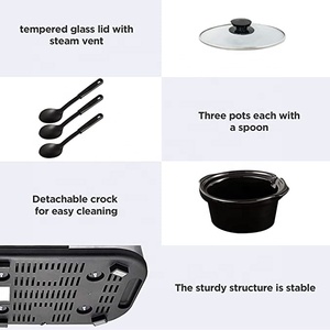 1.5 Quart Triple <strong>Slow</strong> <strong>Cooker</strong> Upgrade and Buffet Server, <strong>Small</strong> Mini <strong>Slow</strong> <strong>Cooker</strong> with 3 Ceramic Cooking Pots and Glass Lids Spoons - Product Image 4