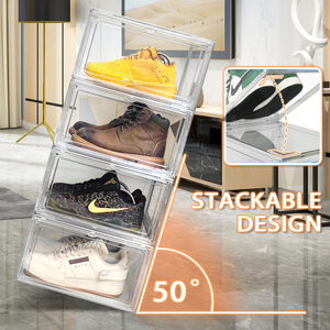 Transparent Acrylic Magnetic <b>Drop</b> Side Open Door Rectangle Glossy Extendable Shoe Storage Container <b>Box</b> Foldable Sneaker - Product Image 3