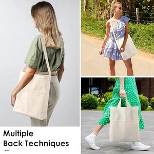 Custom Shopping Library Travel Women's Blank Beige <b>Large</b> Canvas Crossbody Hand Bill Shoulder Cotton Bag Packaging - Product Image 5