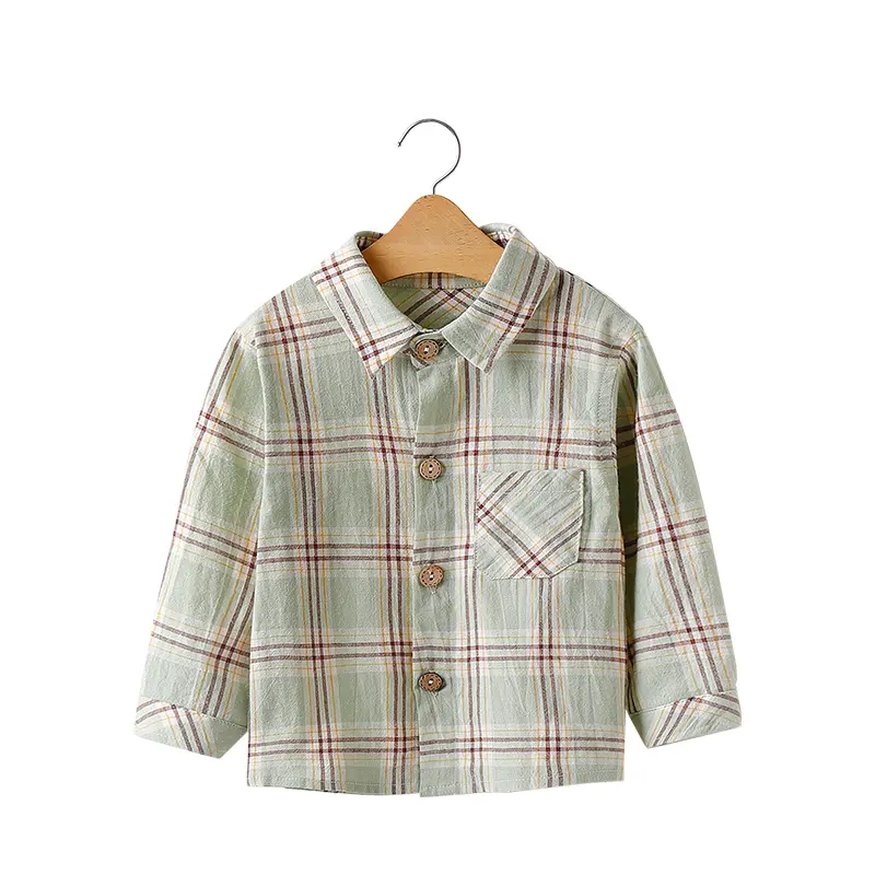Venda quente primavera outono roupas infantis top de mangas compridas casual treliça de algodão bebê meninos camisas para crianças