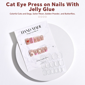 10 faux ongles à presser effet œil de chat, de luxe, courts, carrés, en ABS, avec colle gelée, plusieurs styles - Product Image 4