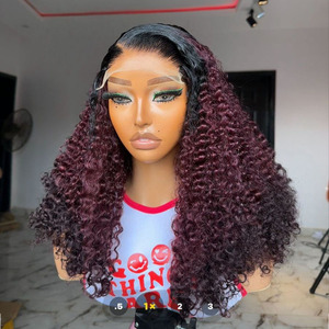 Perruques courtes bob couleur ombrée marron <span class=keywords><strong>boucles</strong></span> crépues dentelle transparente 13x4 densité 250% cheveux brésiliens - Product Image 2