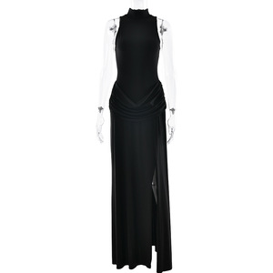Vestido de Noche Elegante con Cuello Alto, Sin Mangas, Abertura Larga, Cintura Imperio, Transpirable, Moda Transfronteriza para Mujer - Product Image 5