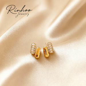 Pendientes RINHOO Mini Micro con Incrustaciones de Circonita, Chapados en Oro de 18K, con Forma de Línea <span class=keywords><strong>Paralela</strong></span>, Joyería de Lujo para Mujer - Product Image 1