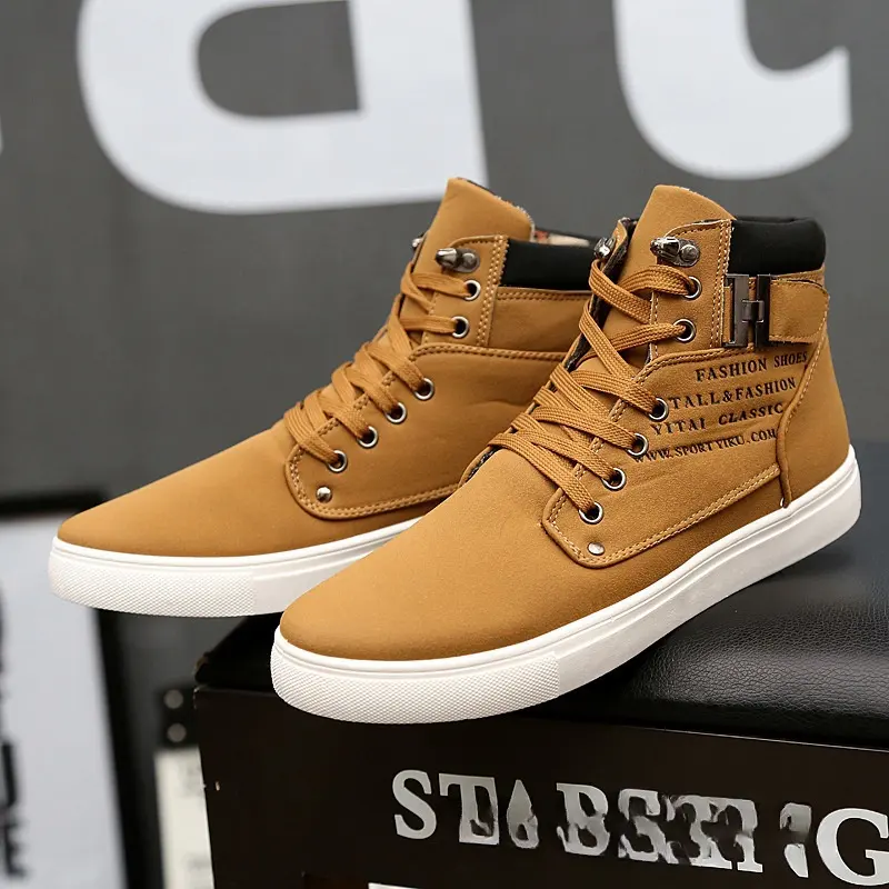 Sapatos casuais de cano alto masculino tênis de skate ao ar livre de inverno com palmilha de borracha e tamanho grande grande