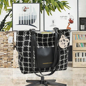 Bolsos Tote para Mujer 2025, Gran Capacidad, Color Negro y Blanco, Lona Sólida, Cierre de Cremallera, Cómodos Bolsos de Mano - Product Image 3