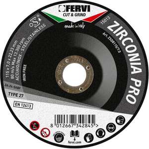 Disco de Pulir Fervi Zirconia Pro 125 x 7.0 x 22 mm Grano Grueso para Acero y Acero Inoxidable Hecho en Italia - Product Image 1