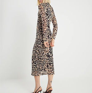 Vendita calda abito <span class=keywords><strong>da</strong></span> donna con stampa leopardata in Mesh abito attorzato a collo lungo a manica lunga arricciato per <span class=keywords><strong>abbigliamento</strong></span> <span class=keywords><strong>Casual</strong></span> <span class=keywords><strong>da</strong></span> <span class=keywords><strong>sera</strong></span> - Product Image 2