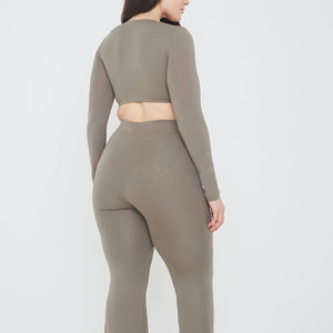 Gym Active vêtements femmes grandes tailles Sexy Vintage chocolat personnalisé manches longues chemises torsadées - Product Image 4