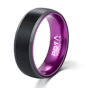 Wholesale Couple Promised Wedding <strong>Jewelry</strong> 8mm <strong>Anodized</strong> Orange Aluminum Sleeve Black Tungsten <strong>Rings</strong> for Men - Product Image 2