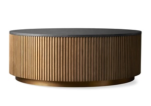 Tavolino da Caffè e Tè Rotondo <span class=keywords><strong>Myhome</strong></span> 2025 in Rovere Massiccio Stile Mid-Century Moderno con Piano in Marmo Design Canna per Arredamento Soggiorno - Product Image 4