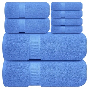 Ensemble de 8 serviettes de bain en coton bleu, séchage rapide, écologiques, douces, en tissu pelucheux, couleur unie, pour la maison, pour adultes - Product Image 1