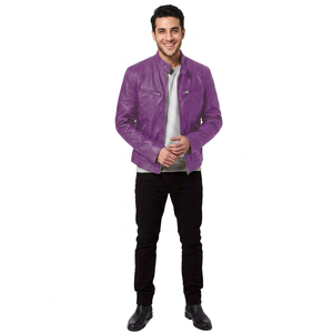 Men's <b>Slim</b> <b>Fit</b> Cow Skin Leather <b>Jacket</b> Vintage Breathable Modern Sleek Zipper Front Customizable Side Buckle Adjustments - Product Image 1