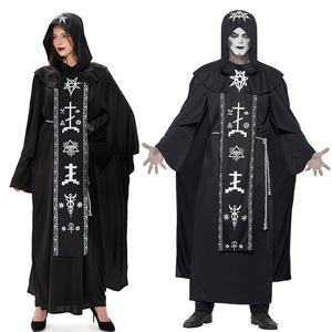 Disfraces <span class=keywords><strong>de</strong></span> bruja mago Grim Reaper hechicera Halloween mujeres hombres sacerdote vestido con capucha túnica capa manto Carnaval - Product Image 6