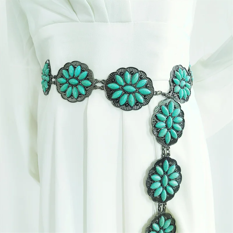 Vintage Western Bohemian Cowgirl Adjustable Turquoise Stone 