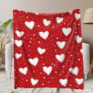 Plaid en flanelle à motif de cœurs rouges, rectangulaire, confortable et chaud pour la maison, utilisation hivernale, style simple, design imprimé - Product Image 1
