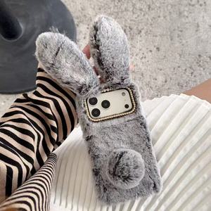 Funda de teléfono de felpa con diseño de conejo para iPhone 13 14 15 16 17 Pro Max, funda de teléfono de PC de invierno suave y cálida - Product Image 1