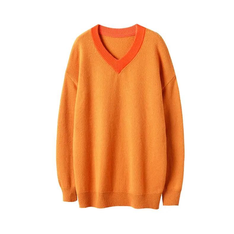 High Quality Whole Sale Price Cotton V-neck Pullover Solid Knitted With Contrast Color Neck Sweater For Men And Women