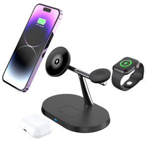 Caricatore wireless veloce per scrivania e auto, stazione di ricarica magnetica 3 in 1 con scatola di ricarica per smartwatch e supporto per telefono - Product Image 1