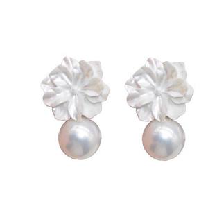 Nouvelles Boucles d'Oreilles Clous Tendance 2025 en Alliage, Perles et Fleurs Blanches, Bleues et Roses pour Femme - Product Image 6