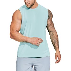 Custom Men's Sleeveless Tank Top Solid Color O-Neck Quick Dry Breathable Knitted 100% Cotton Sporty <b>Athletic</b> Wear Light Blue - Product Image 1