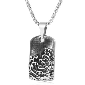 Yunnique – collier avec pendentif en acier titane à motif ondulé rétro, chaîne de 60cm, bijoux de Style Punk pour hommes - Product Image 1