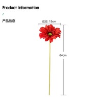Bunga Gerbera Artificial Real Touch 64cm Tangkai Panjang Model African Daisy untuk Dekorasi Pernikahan dan Rumah