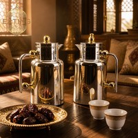 Carafe à café arabe de luxe 1L+1L Dallah, carafe thermique 24H, thermos isolé sous vide, finition dorée, distributeur de café moyen-oriental