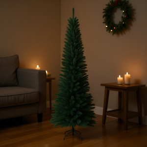 Sapin de Noël en PVC artificiel de 7 pieds, fin et amincissant, finition floquée, gain de place, pour petites surfaces intérieures - Product Image 2