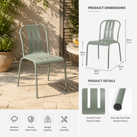 Chaise d'extérieur empilable en aluminium vert clair, chaise de jardin en métal avec revêtement poudré pour terrasse