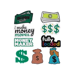 Popüler DIY karikatür yaka özel alaşım metal broş rozeti gömlek mektuplar dolar para emaye pin