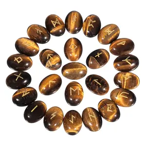 Bulk Tiger Eye Rune Set Natural Agate Crystal Gemstone Engraved Healing Rune Set Futhark Divination Runic Symbols