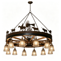 Lustre de plafond style ferme américaine avec roue de chariot, design découpé moulin à vent Longhorn, rustique, hauteur réglable