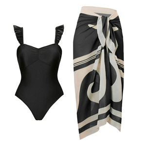 Maillot <span class=keywords><strong>de</strong></span> <span class=keywords><strong>bain</strong></span> une pièce pour femme avec couverture Sarong Wrap Floral Maillots <span class=keywords><strong>de</strong></span> <span class=keywords><strong>bain</strong></span> 1 pièce Maillot <span class=keywords><strong>de</strong></span> <span class=keywords><strong>bain</strong></span> avec plage Cover up Set - Product Image 4