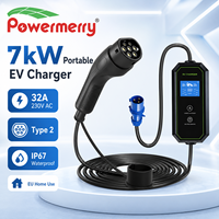 Nouveau chargeur EV portable 7 kW 32 A Type 2 230 V CA IP67 étanche certifié CE avec connecteur personnalisé pour utilisation domestique en UE, sûr