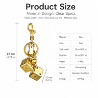 Porte-clés et breloque de sac en forme de dés porte-bonheur tendance, pendentif 3D en alliage plaqué or et argent avec strass, accessoires de voiture pour femmes, vente en gros OEM
