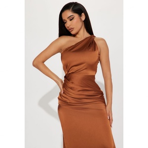 OEM Factory Custom Style Sleeveless Floor-Length Natural Waist Vintage Stain Slit <b>One</b> Shoulder Women Elegant Sexy Party <b>Dress</b> - Product Image 5