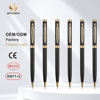 Bolígrafo de Metal de Lujo Promocional con Punta Giratoria, Negro Mate con Detalles en Dorado, Bolígrafo de Firma Empresarial con Logotipo Personalizado