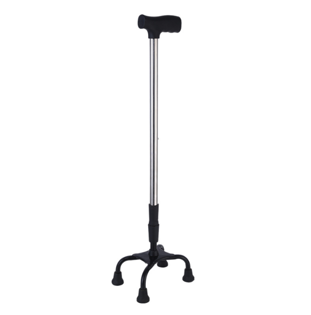 Adjustable Height Stainless Steel Walking Stick 4-Legged Axillary Walker Waking Cane for Disabled People