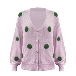 Cárdigan de punto bordado de fabricante de prendas de punto personalizadas cárdigan de algodón <span class=keywords><strong>con</strong></span> patrón de <span class=keywords><strong>pistilo</strong></span> de manga larga suéter de punto para mujer - Product Image 4