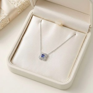 Exclusive Vintage Style Fine Jewelry 18K Solid White Gold Natural Diamond & Blue Sapphire Pendant <b>Necklace</b> Gift For Women Wear - Product Image 4