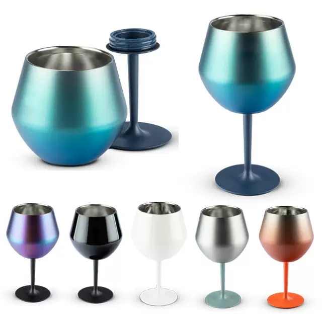 2 Pcs Green and Silver Detachable Stainless Steel Wine Glass