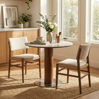 Table à manger ronde en bois massif Tribesigns de 31,5 pouces avec piétement en acier, blanc noyer, pour cuisine, petit espace, salon, café
