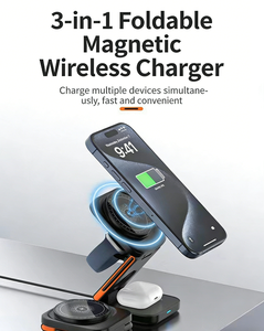 Chargeur sans fil magnétique pliable 3-en-1 avec charge rapide 15W pour montre connectée et téléphone, idéal pour les voyages - Product Image 2