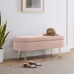 Panca Contenitore Ovale Rosa Flanella 43.5x16x16 con Gambe in Metallo, Pouf per Camera da Letto - Product Image 5
