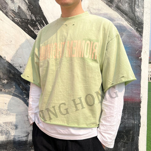 T-shirts Boxy surdimensionnés en pur coton délavés vintage à impression de lettres de style de rue personnalisés 300 g/m² - Product Image 6
