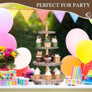 Soporte Redondo de Madera para Cupcakes de 4 Niveles, Exhibidor de Postres Rústico para Decoración de Mesa en Bodas y Fiestas - Product Image 1