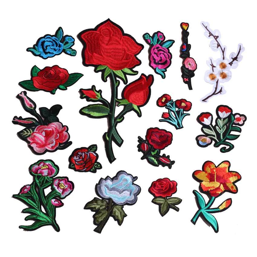 Custom Logo Geborduurde Badge Applique Bloem Rose Patches Voor Kleding