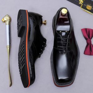 Zapatos Formales y Casuales para Hombre, Color Marrón, Punta Cuadrada, Transpirables, Antideslizantes, con Cordones, Hechos a Mano, Novedad 2025 - Product Image 3