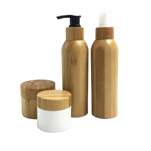 Biodegradabile Bottiglie di Crema Naturale di Legno Di Bambù di Lusso a spruzzo lozione vasetto di crema di Packaging Cosmetico